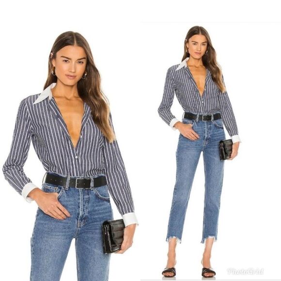 Revolve NILI LOTAN Hailey striped cotton-poplin shirt - Picture 2 of 15